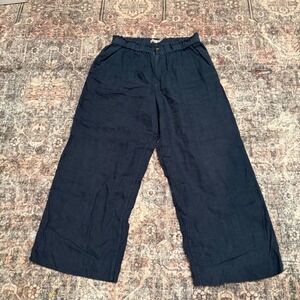 Faherty Wide Leg Cropped Linen Pants Navy Blue Size Small